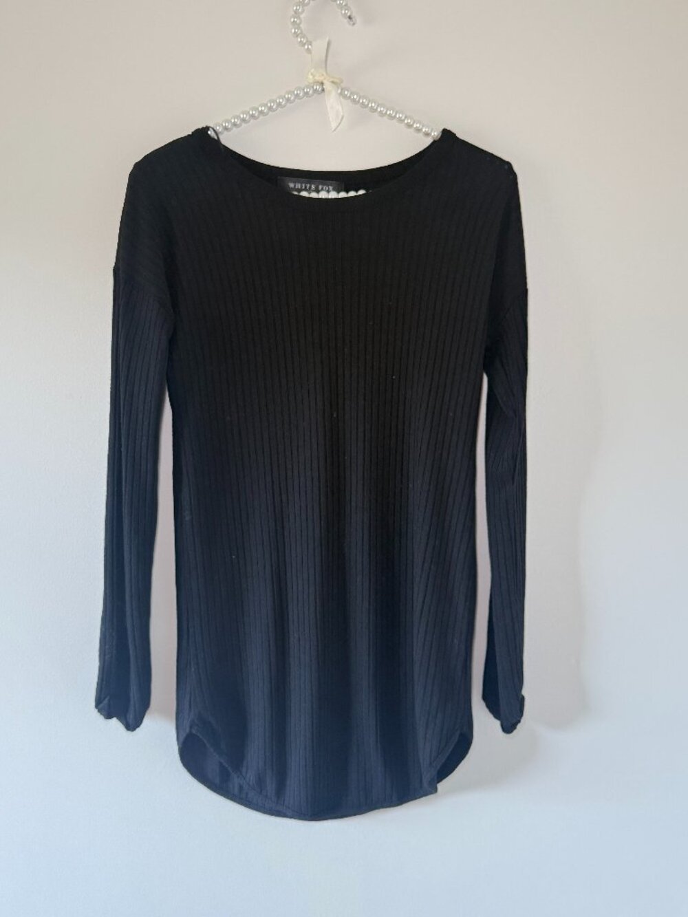 White Fox Boutique Black Ribbed Long Sleeve Mini Dress XS